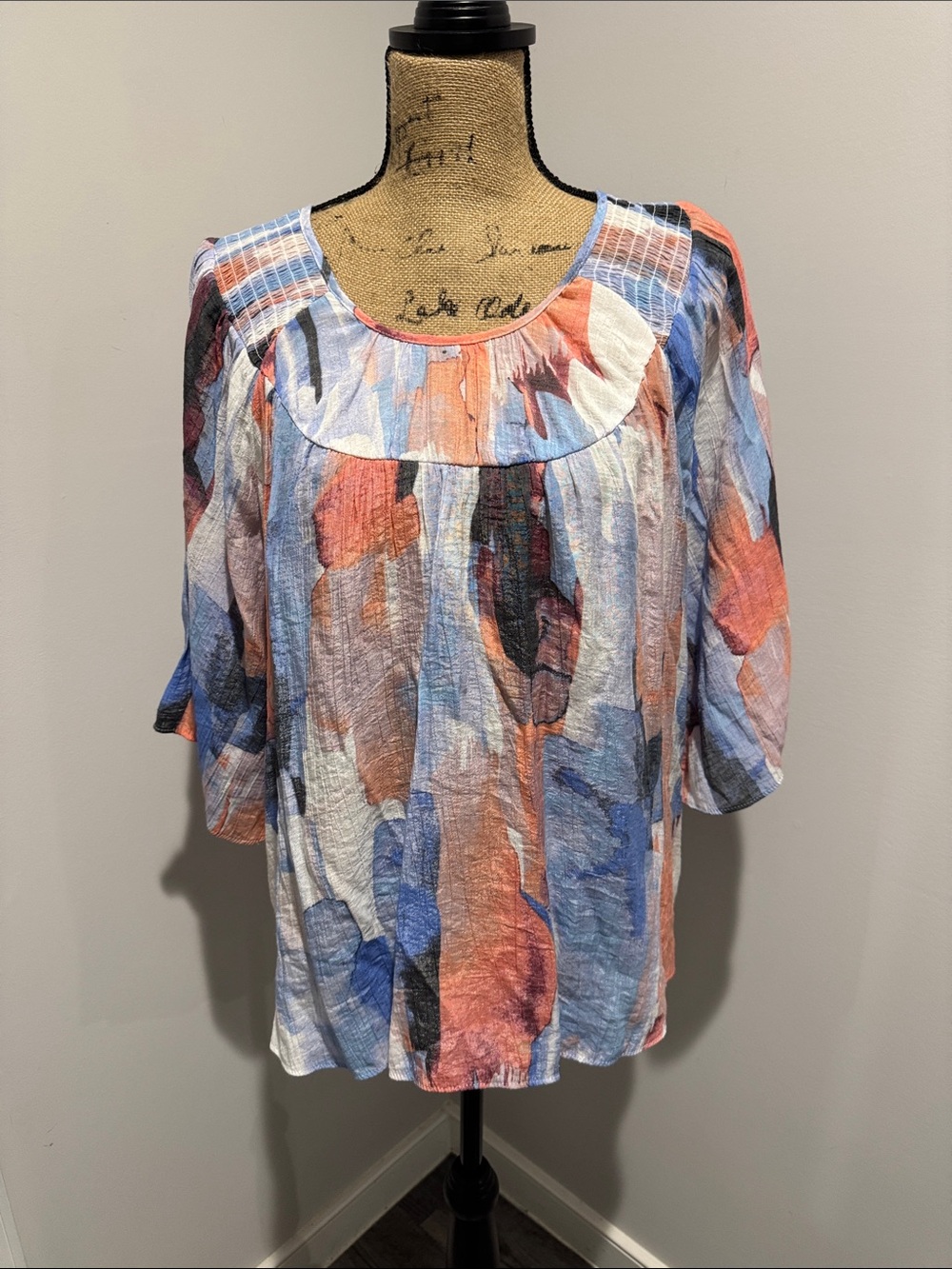 Zac & Rachel Abstract Scoop Neck Top - Blue & Coral